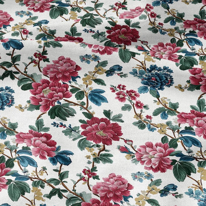 100% LINEN Fabric floral print - Grandmillennial - peony Modern vintage flower upholstery curtains dress making 2937
