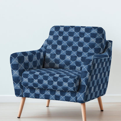 100% LINEN Fabric UPHOLSTERY 12oz - Indigo Shibori abstract squares - Modern Geometric Dark Blue Neutral Minimal upholstery 2978