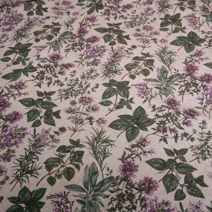 100% LINEN Fabric print Provence herbs - aromatherapy floral botanical print - heavy for upholstery home decor clothing 3716