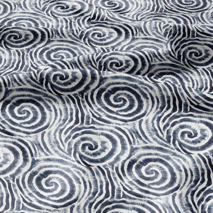 100% LINEN Fabric blue shibori squirl print on white linen - indigoblue flax fabric for uphlstery heavy / medium for clothing 2576