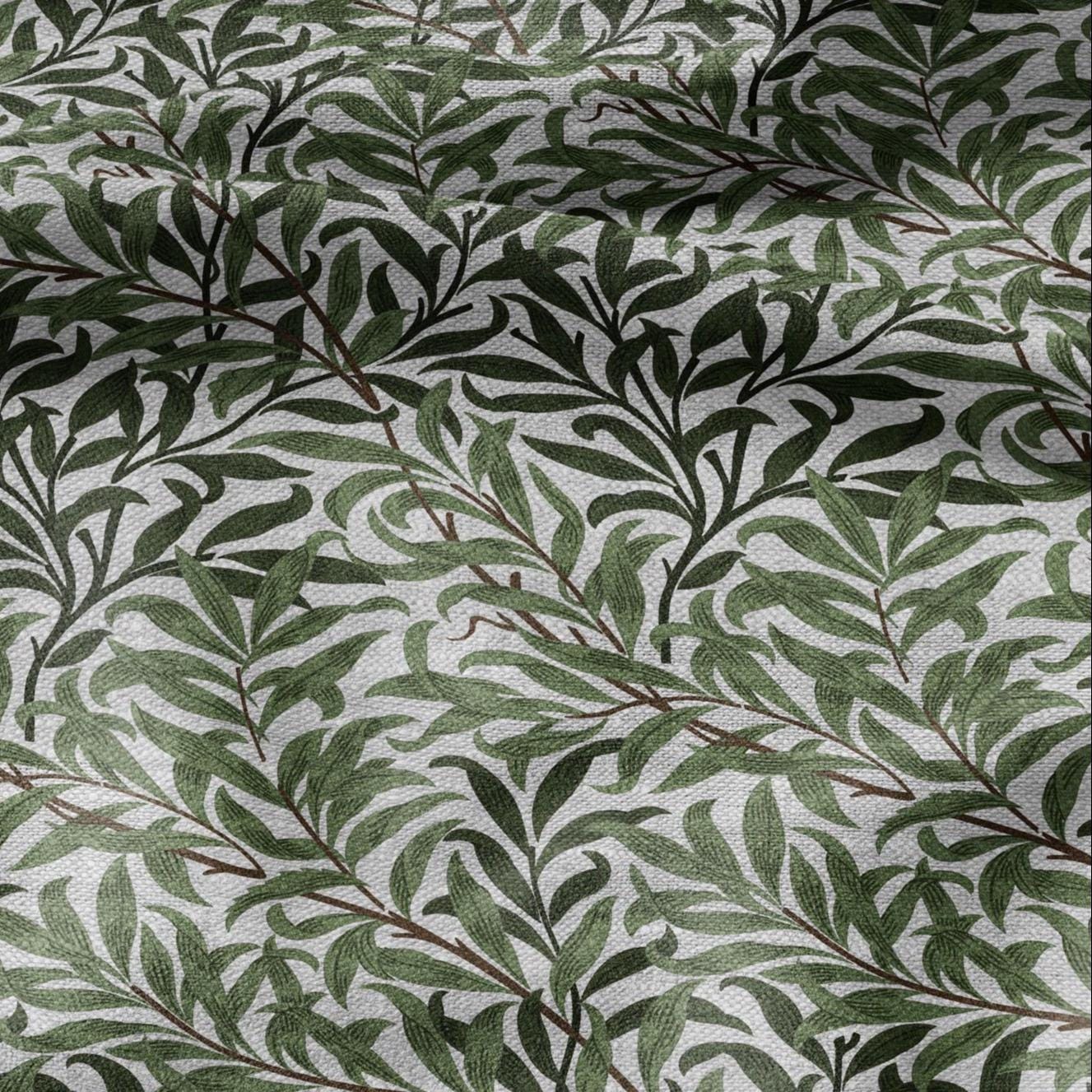 100% LINEN Fabric William Morris Bough Willow gray - oatmeal natur linen fabric with botanical print - Victorian Art Craft Historical 3182