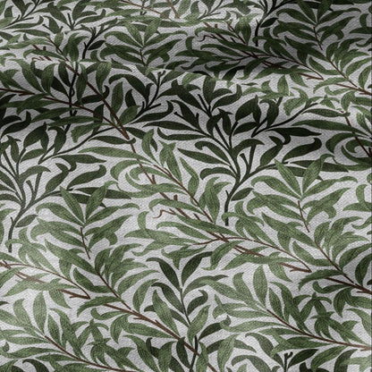 100% LINEN Fabric William Morris Bough Willow gray - oatmeal natur linen fabric with botanical print - Victorian Art Craft Historical 3182