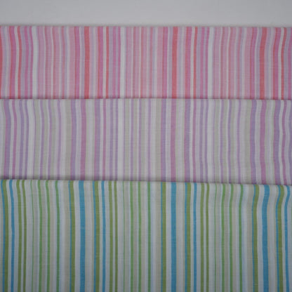 Premium Linen striped Fabric in blue green white | Medium weight multicolor stripes Valencia Stripe for clothing home textile