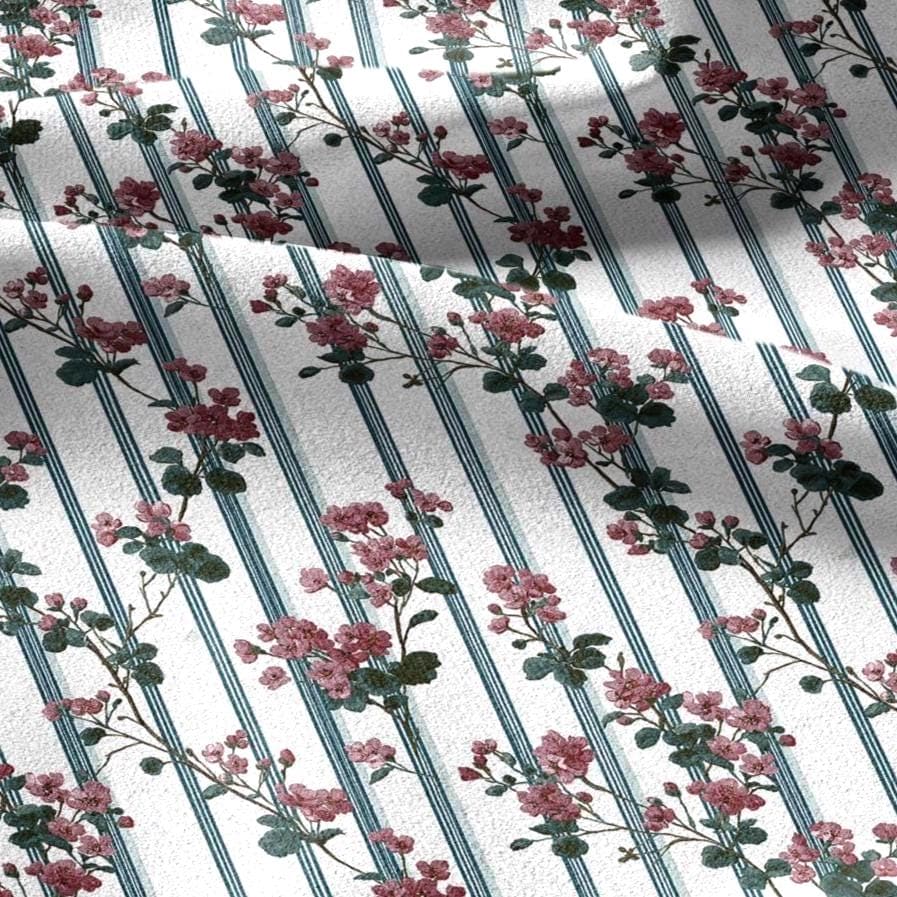 100% linen fabric floral stripe print - Vintage botanical - Historical pattern upholstery dress making 3350