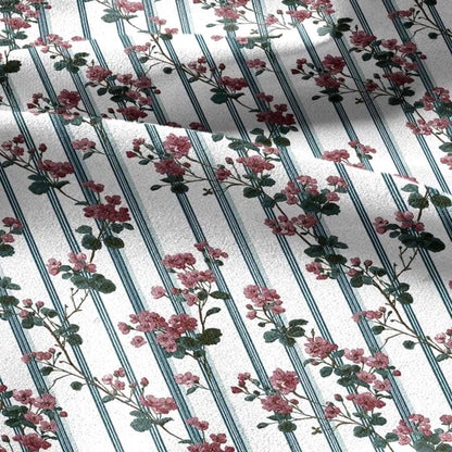 100% linen fabric floral stripe print - Vintage botanical - Historical pattern upholstery dress making 3350