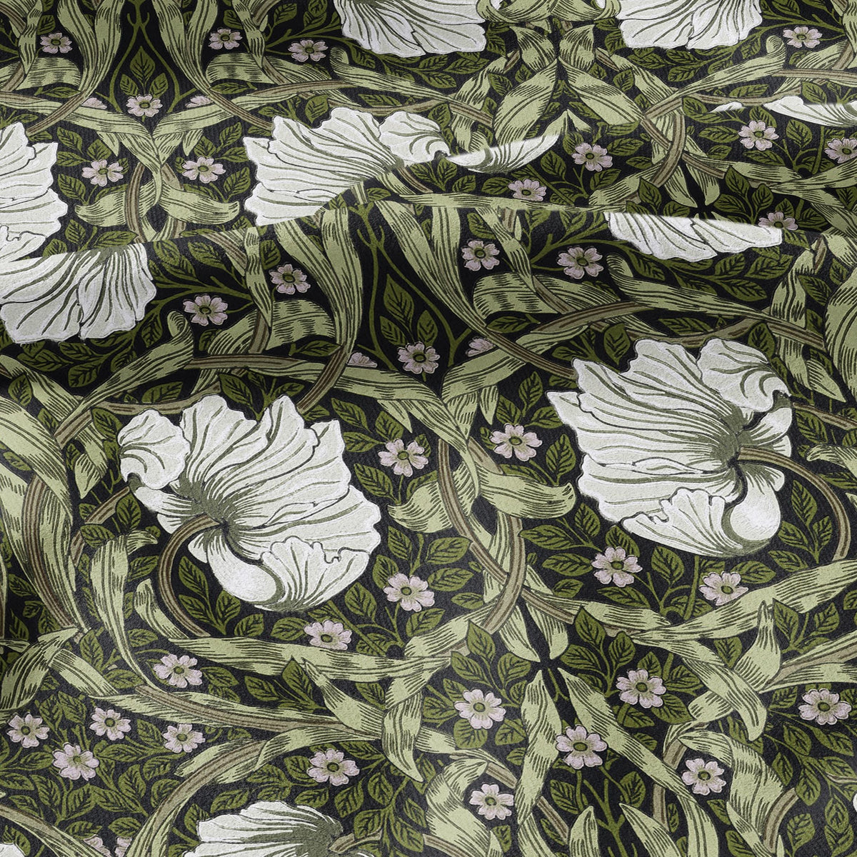 100% LINEN fabric - William Morris Pimpernel olive green - British Victorian flax - sewing upholstery home decor or clothing 3833
