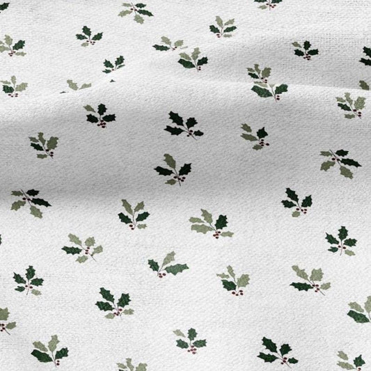 100% LINEN Fabric Leaves tiny green print - Mid-century modern botanical stripe upholstery home textile artisan green white 3094