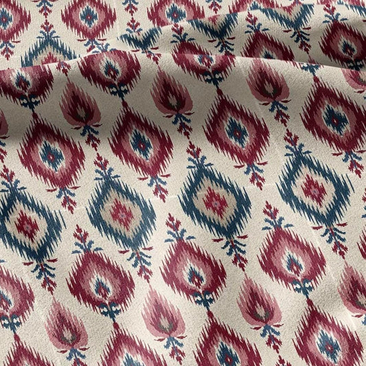 100% linen fabric Ikat floral print - Vintage floral botanical modern Victorian  green pink white 3392