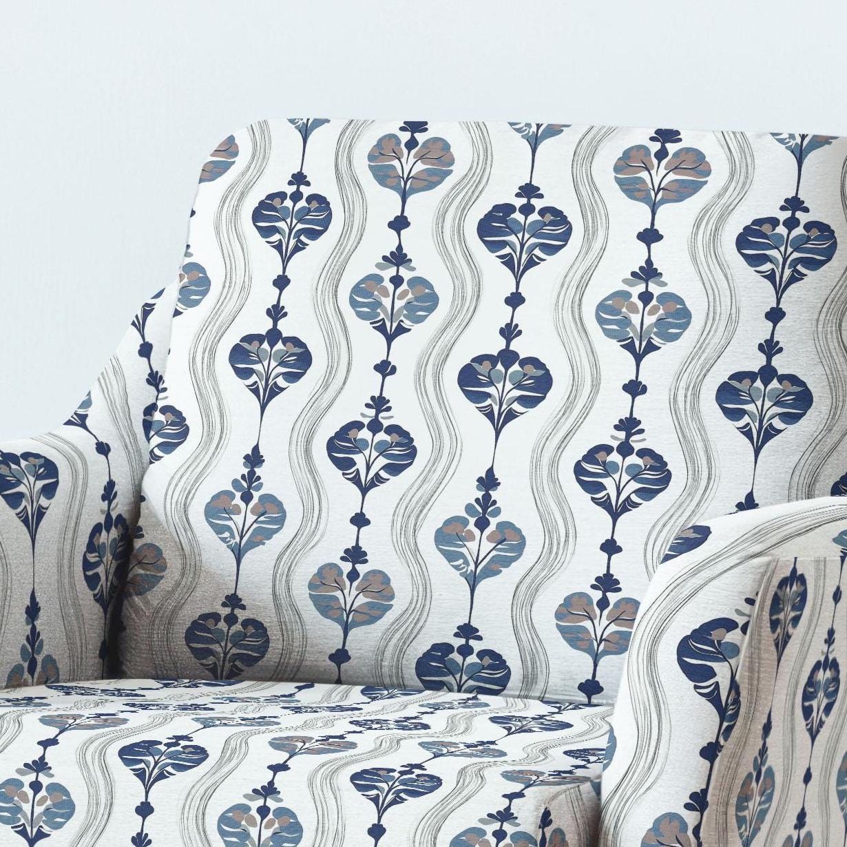 100% LINEN Fabric UPHOLSTERY 12oz - waves stripe print on linen 2256