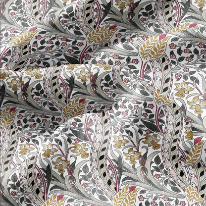 100% LINEN Fabric William Morris Daffodil print - Modern vintage botanical - Victorian Art Craft yellow red 3132