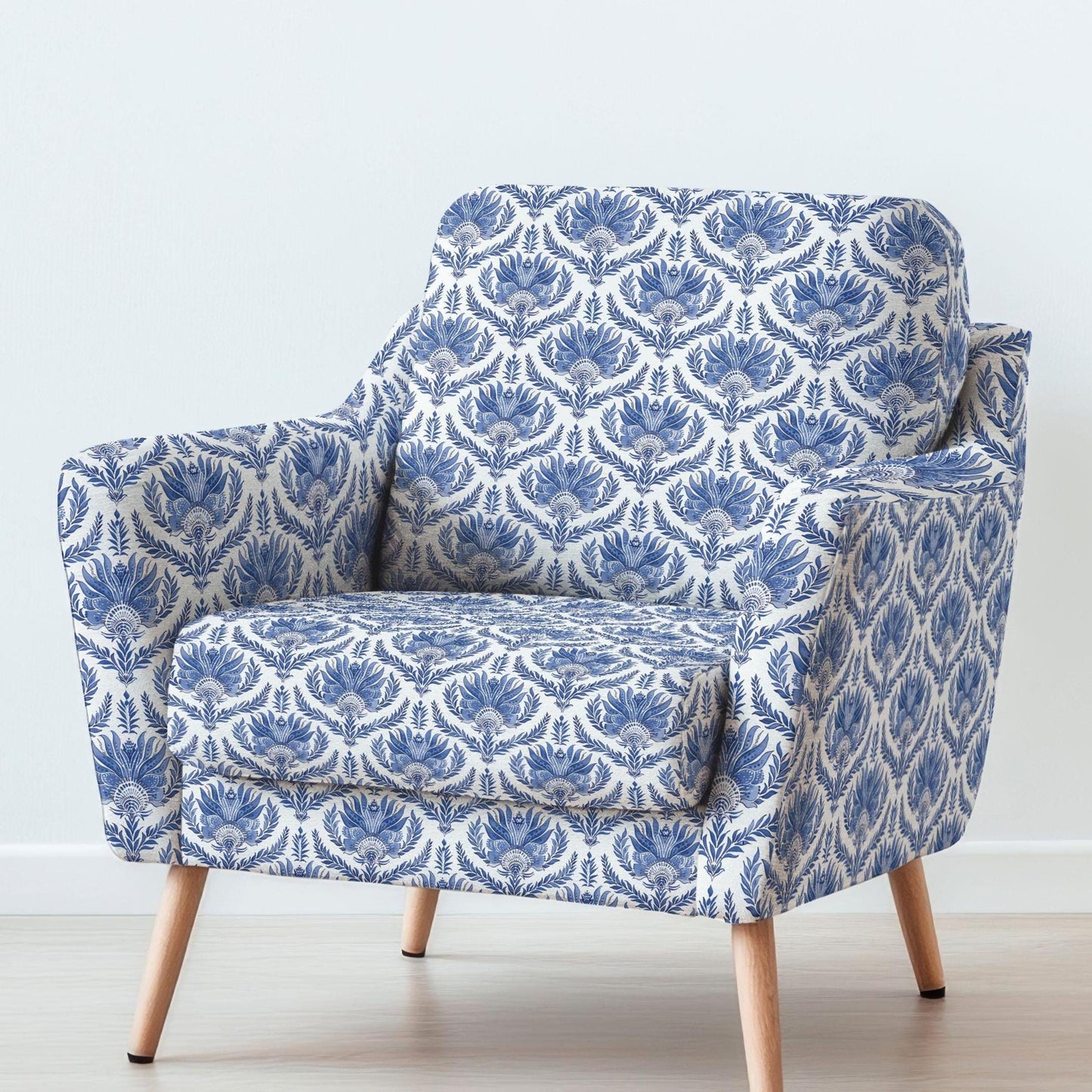 100% LINEN Fabric UPHOLSTERY 12oz - French blue block print on white linen - toile de jouy fabric - floral upholstery heavy 305