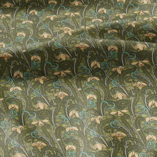 100% linen  Snowdrop prints fabric for Curtain Upholstery Cushion - Art deco flower print fabric for dress making sewing