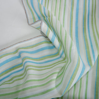 Premium Linen striped Fabric in blue green white | Medium weight multicolor stripes Valencia Stripe for clothing home textile