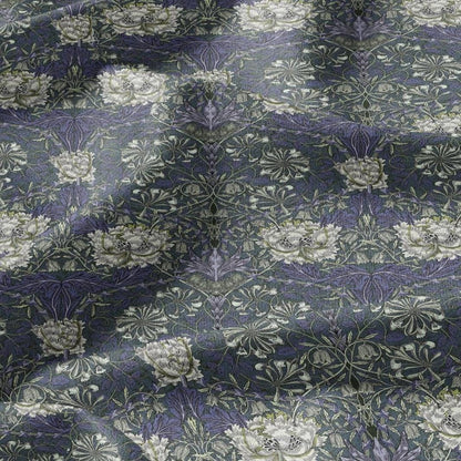 100% linen fabric William Morris Honeysuckle blue green print - Victorian Art crafts Historical pattern fabric upholstery dress making 3297