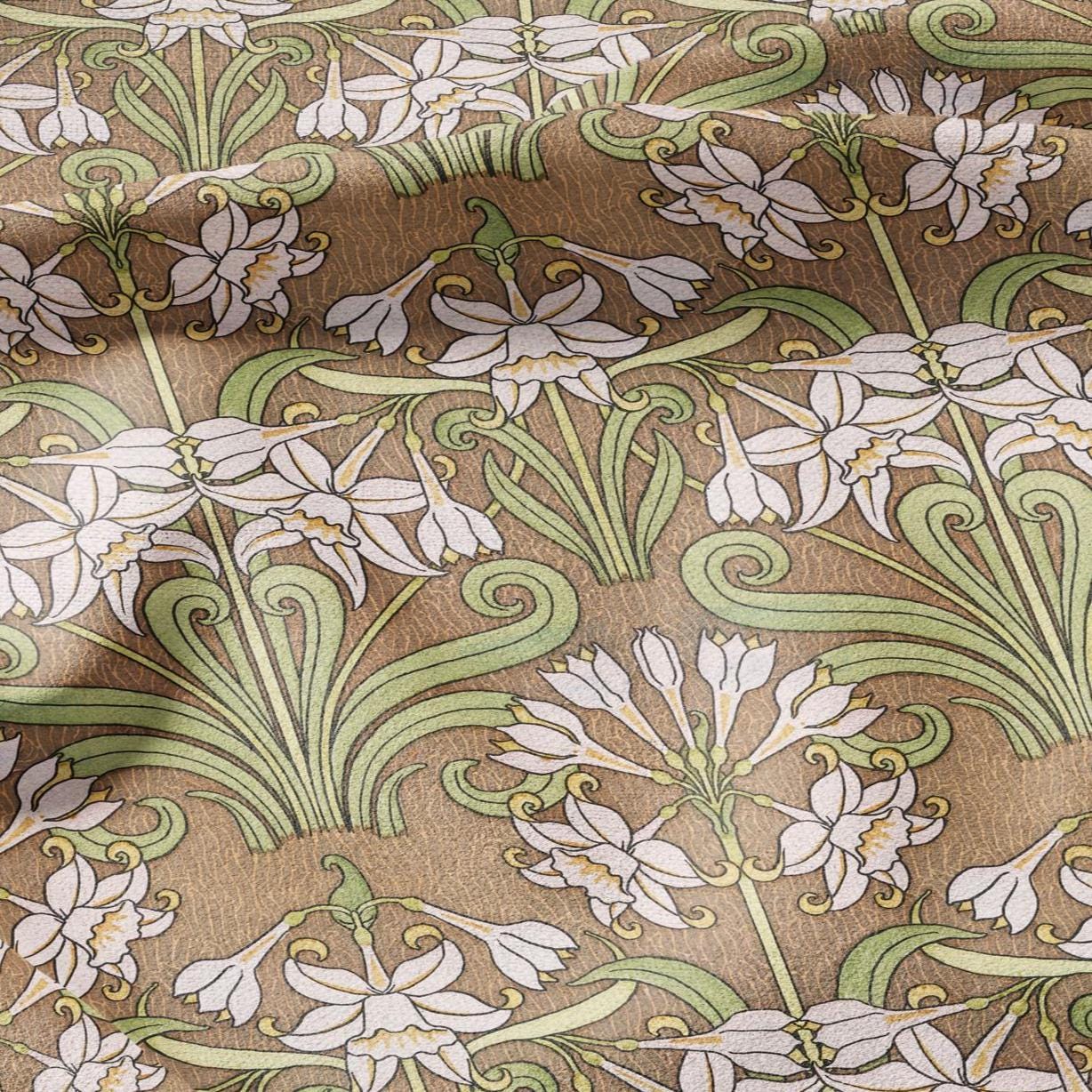 100% linen Art Nouveau Print fabric for Curtain Upholstery Cushion - Floral fabric Jonquil - fabric material for dress making sewing
