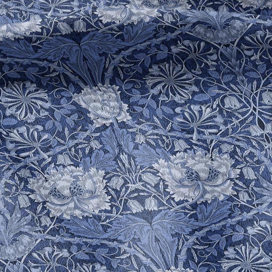 100% linen fabric William Morris Honeysuckle blueprint - Victorian Art crafts - Historical pattern fabric upholstery dress making 3278