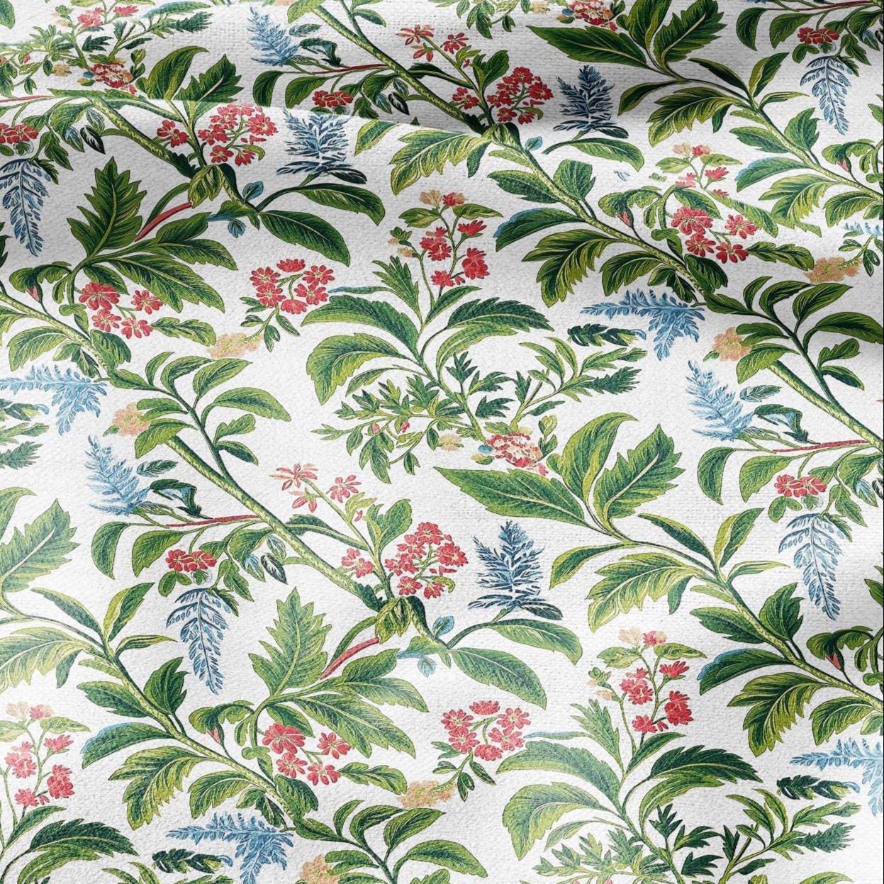 100% LINEN Fabric tropical flower print linen - floral fabric for upholstery home decor dress making 2354