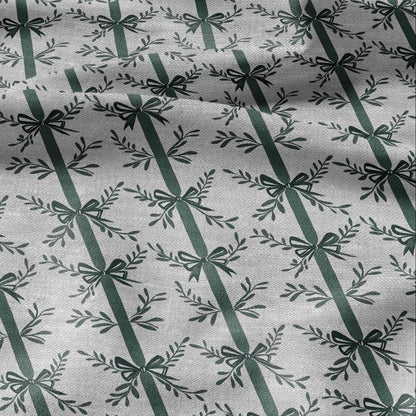 100% LINEN Fabric stripe bow holidays block print on oatmeal linen - French linen floral upholstery 2129