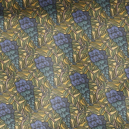 100% linen Art Nouveau Print fabric for Curtain Upholstery Cushion - Floral fabric Glycinel - for dress making sewing 2458