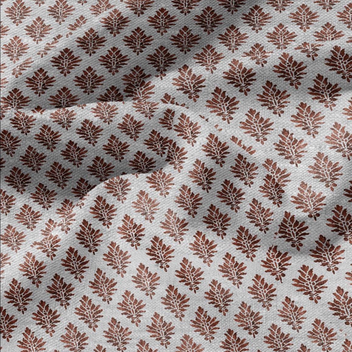 100% LINEN Fabric block print red on oatmeal linen - KENSI botanical fabric red indian block print on linen for home decor upholstery 3020