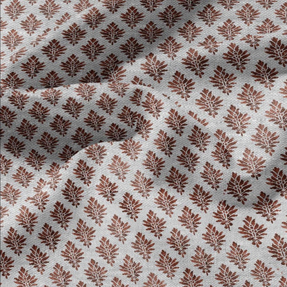 100% LINEN Fabric block print red on oatmeal linen - KENSI botanical fabric red indian block print on linen for home decor upholstery 3020