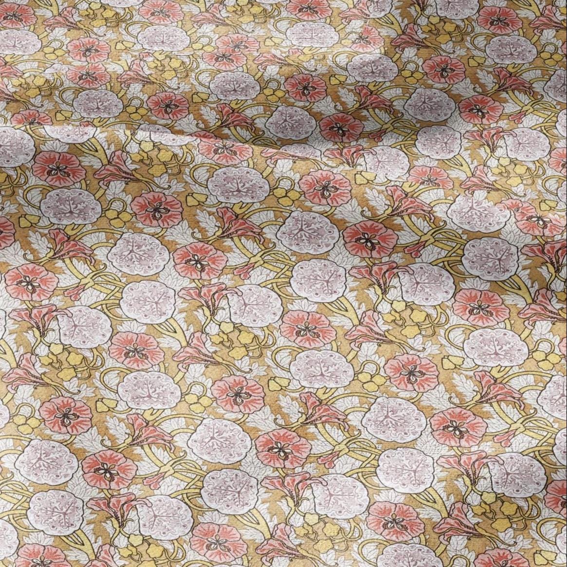 100% linen Capucine prints fabric for Curtain Upholstery Cushion - Indian cress flower print fabric for dress making sewing
