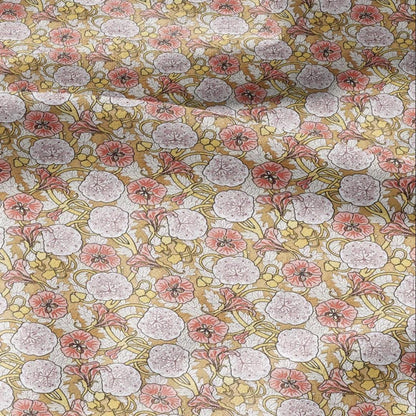 100% linen Capucine prints fabric for Curtain Upholstery Cushion - Indian cress flower print fabric for dress making sewing