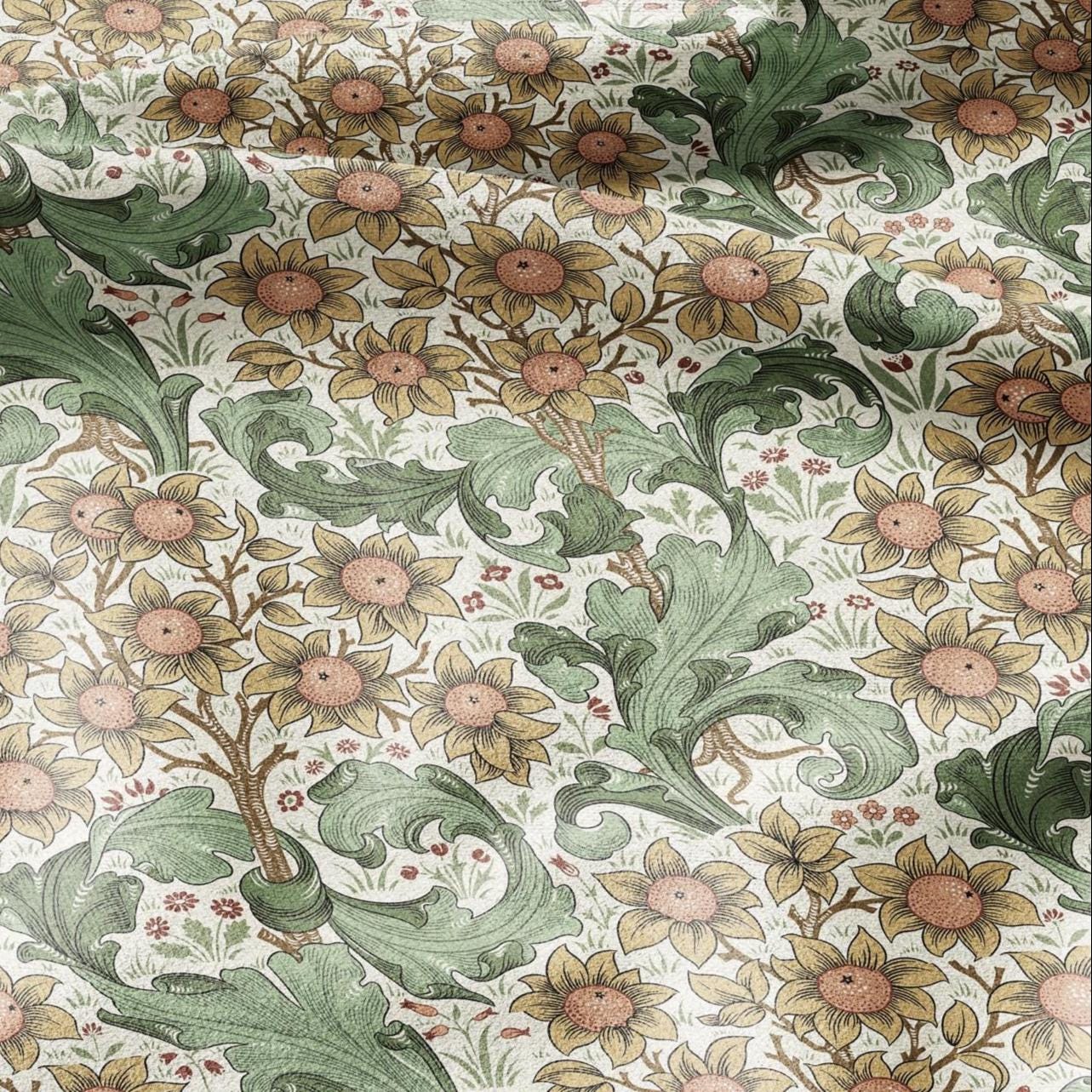 William Morris Orchard 100% LINEN Art and Crafts Fabric - Beige green Victorian flax fabric - British historical pattern 3002