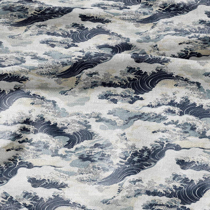 100% LINEN Fabric Japanese waves Print- linen Fabric by the Yard by LithuanianLinen for upholstery dressmaking curtains home textile