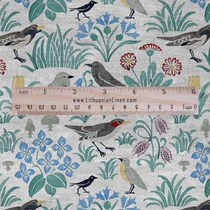 100% linen fabric - Birds in field by Voysey  - Victorian Art crafts - Historical pattern home decor dress making 2988