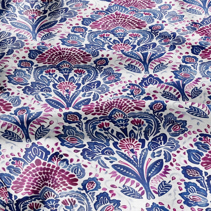 100% LINEN Fabric block print indigo blue red on white - floral print heavy linen fabric for upholstery home decor 2022