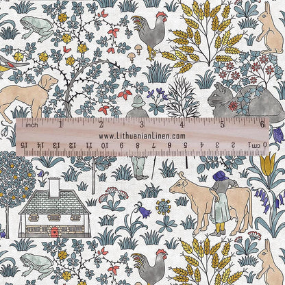 100% linen fabric - House that Jack built by Voysey - - Victorian Art crafts - Historical pattern home decor dress making 29891
