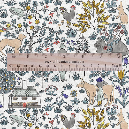 100% linen fabric - House that Jack built by Voysey - - Victorian Art crafts - Historical pattern home decor dress making 29891