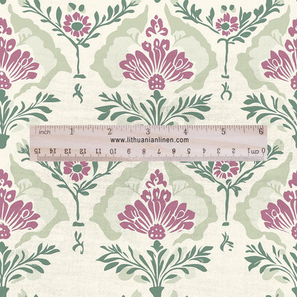 100% LINEN Fabric floral with botanical print - linen fabric with pale green print for upholstery home decor curtains pillowcases