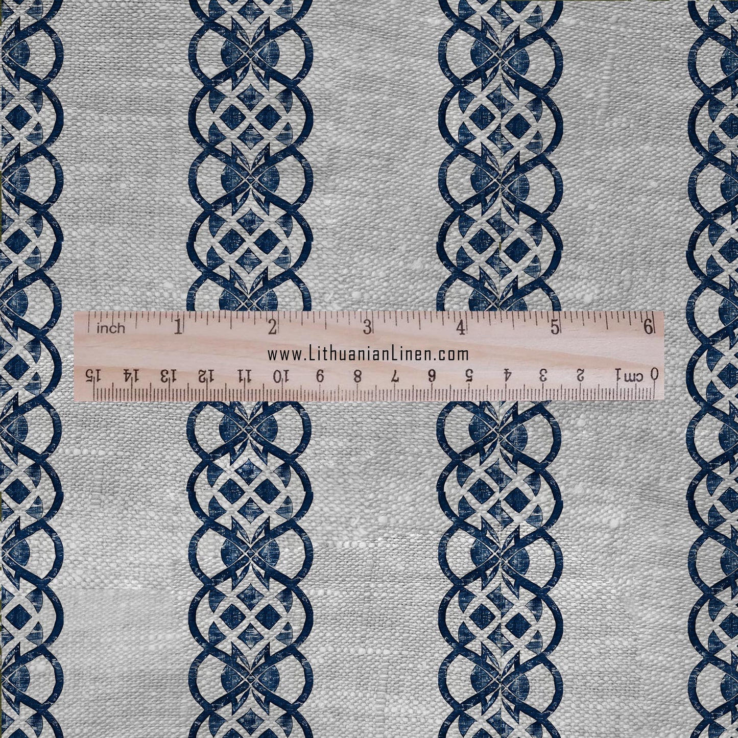 100% LINEN Fabric Striped geometric blue print - block print indigo on oatmeal linen for upholstery curtains dress making 2660
