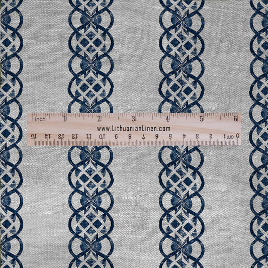 100% LINEN Fabric Striped geometric blue print - block print indigo on oatmeal linen for upholstery curtains dress making 2660
