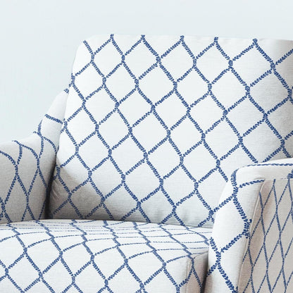 100% LINEN Fabric UPHOLSTERY 12oz - Grandmillenniar on linen - Modern vintage Victorian blue trellis upholstery 2949