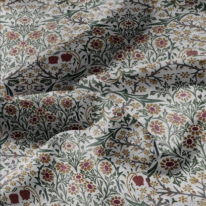 100% LINEN Fabric William Morris Blackthorn - oatmeal natur linen fabric with botanical print - Victorian Art Craft Historical 3179