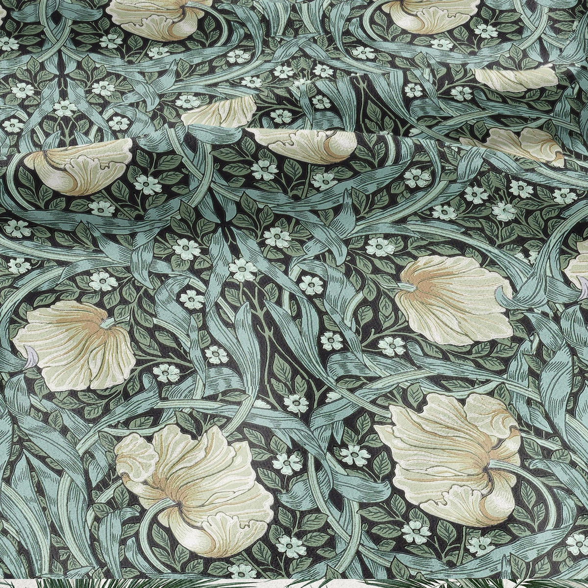 100% LINEN fabric - William Morris Pimpernel aqua green - British Victorian Art Craft flax - sewing upholstery home decor or clothing 3824