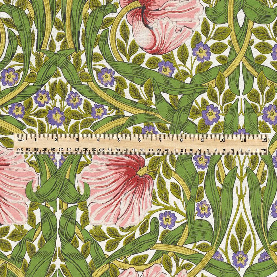 100% LINEN fabric - William Morris Pimpernel green pink - British Victorian Art Craft flax - sewing home decor or clothing 3847