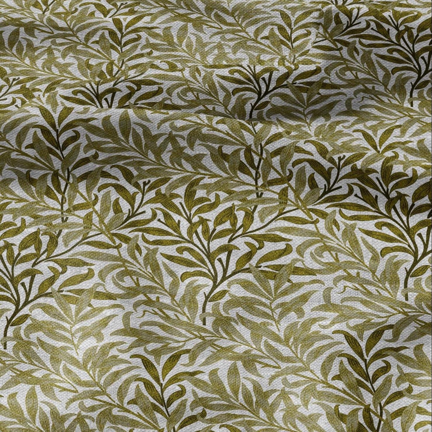100% LINEN Fabric William Morris Bough Willow - oatmeal natur linen fabric with botanical print - Victorian Art Craft Historical 3177