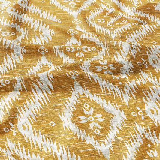 100% LINEN Fabric Abstract Ikat mustard - western traditional yellow print on linen - abstract contemporary fabric dressmaking upholstery