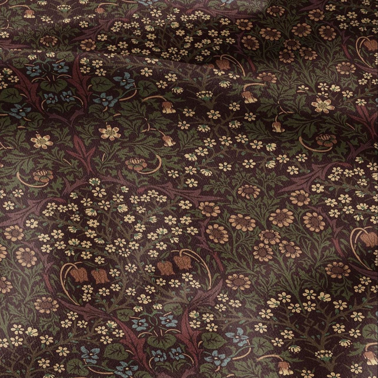 William Morris Blackthorn 100% LINEN Fabric - British linen floral upholstery home textile Victorian fabrics blue green 3183