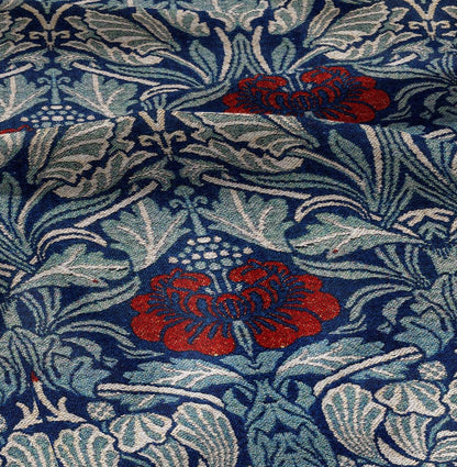 William Morris Blue red roses 100% LINEN Fabric, British linen floral upholstery home textile Victorian fabrics
