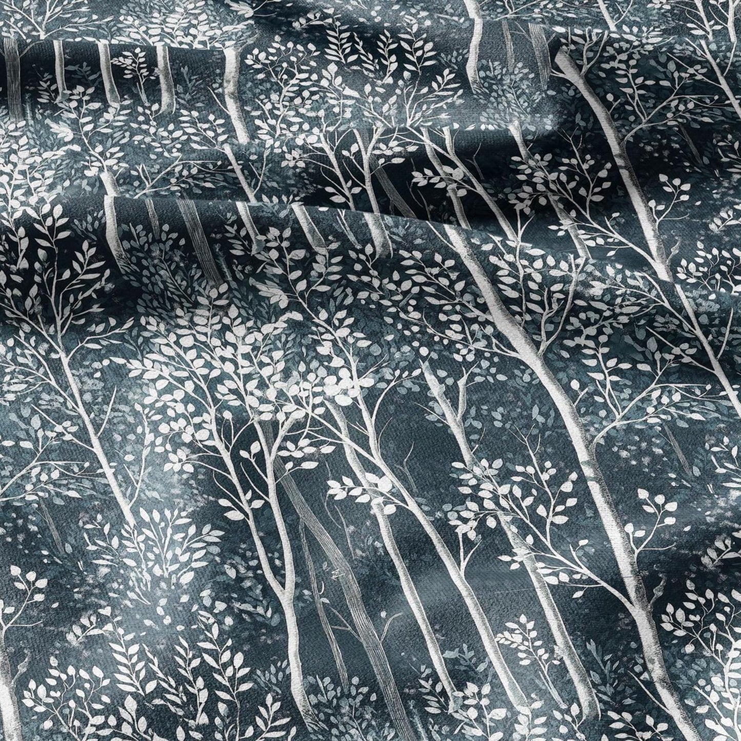 100% LINEN Fabric forest blue linen - tree print fabric for upholstery home decor dress making 2362