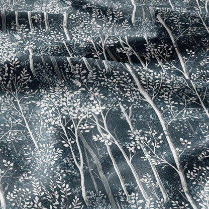 100% LINEN Fabric forest blue linen - tree print fabric for upholstery home decor dress making 2362