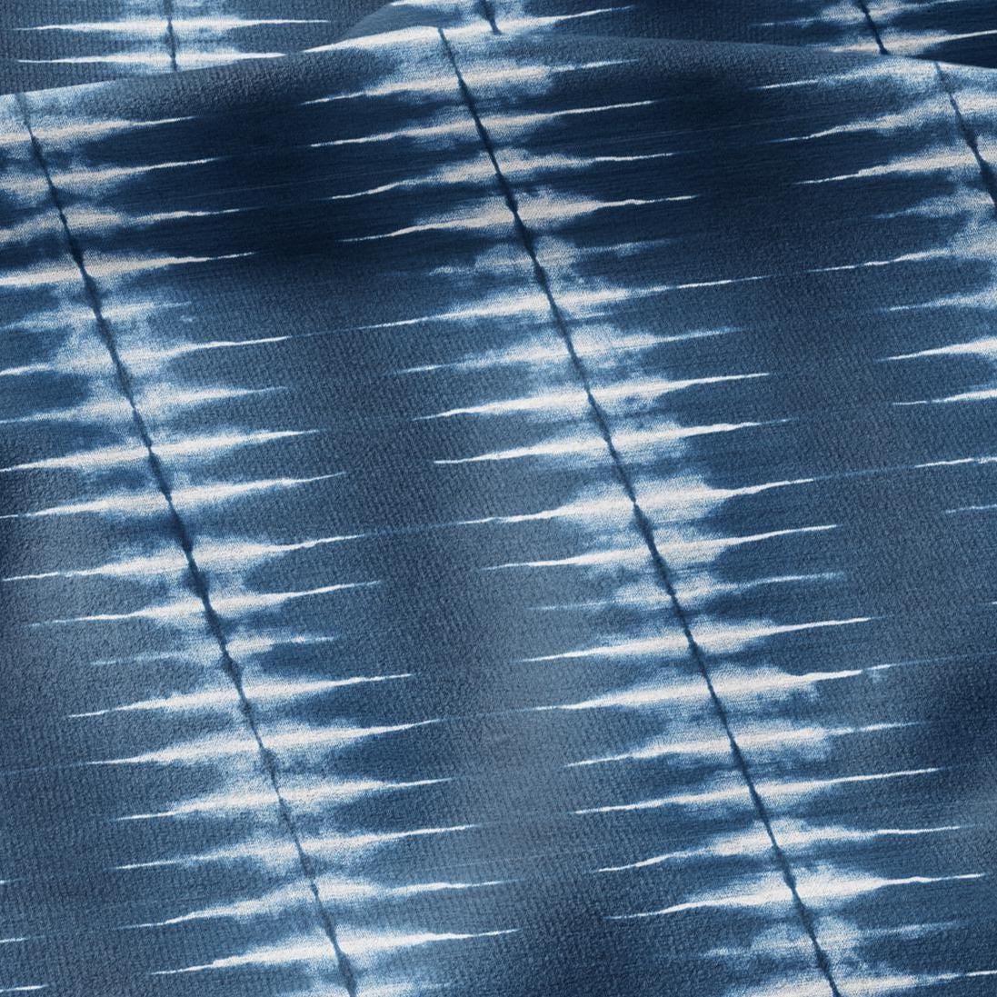 100% LINEN Fabric indigo blue print - Shibori abstract stripe - upholstery curtains dress making 2966