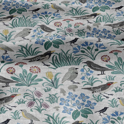 100% linen fabric - Birds in field by Voysey  - Victorian Art crafts - Historical pattern home decor dress making 2988