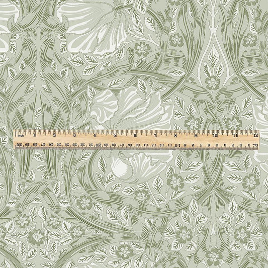 100% LINEN fabric - William Morris Pimpernel light green - British Victorian flax - sewing upholstery home decor or clothing 3807
