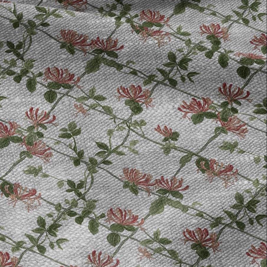 100% LINEN Fabric honeysuckle trellis print - oatmeal linen fabric with floral print - modern vintage botanical 3357